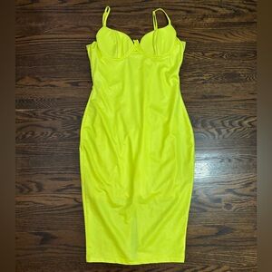 Fashion Nova Neon Yellow Zip-Up Mini Dress